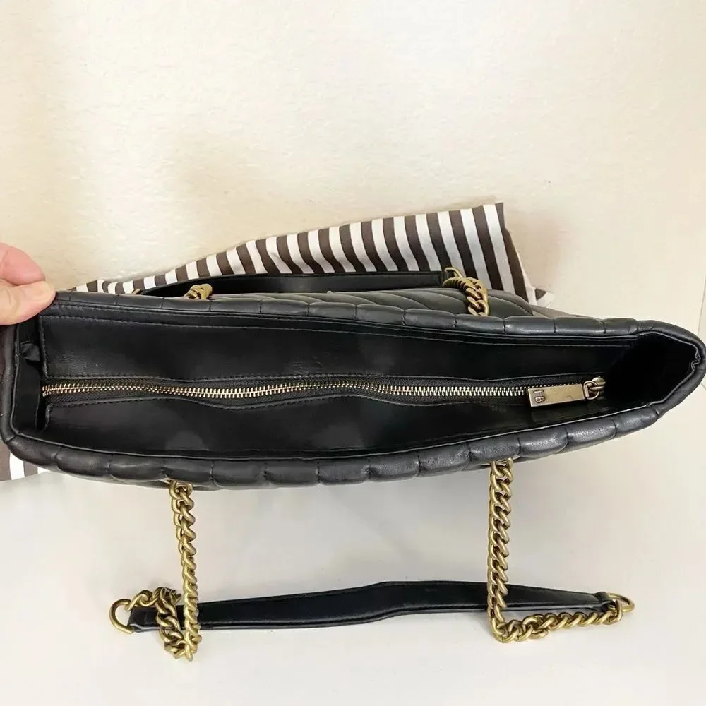Henri Bendel Black Quilted Laptop Bag with chain handles
